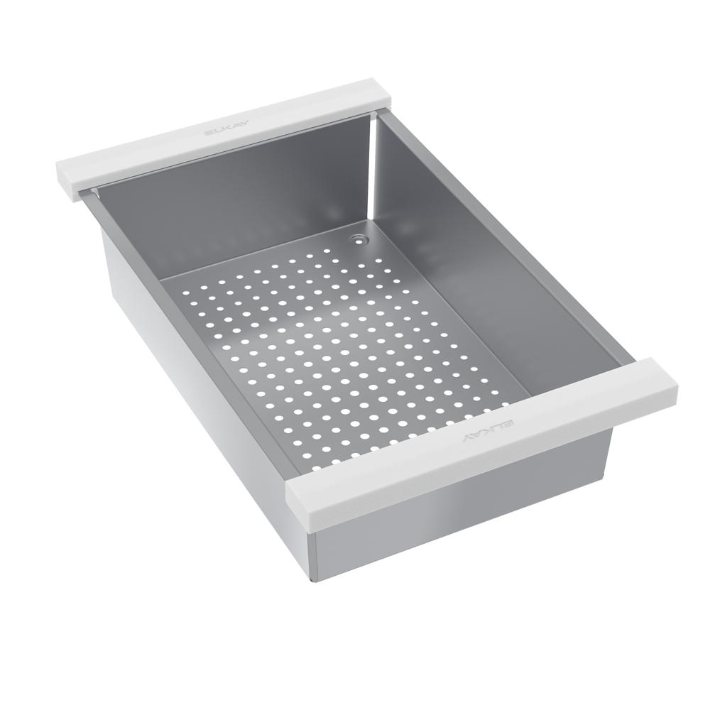Elkay Circuit Chef Stainless Steel 17-3/4" x 11" x 4-1/2" Colander with White Polymer Handles CSLCWP