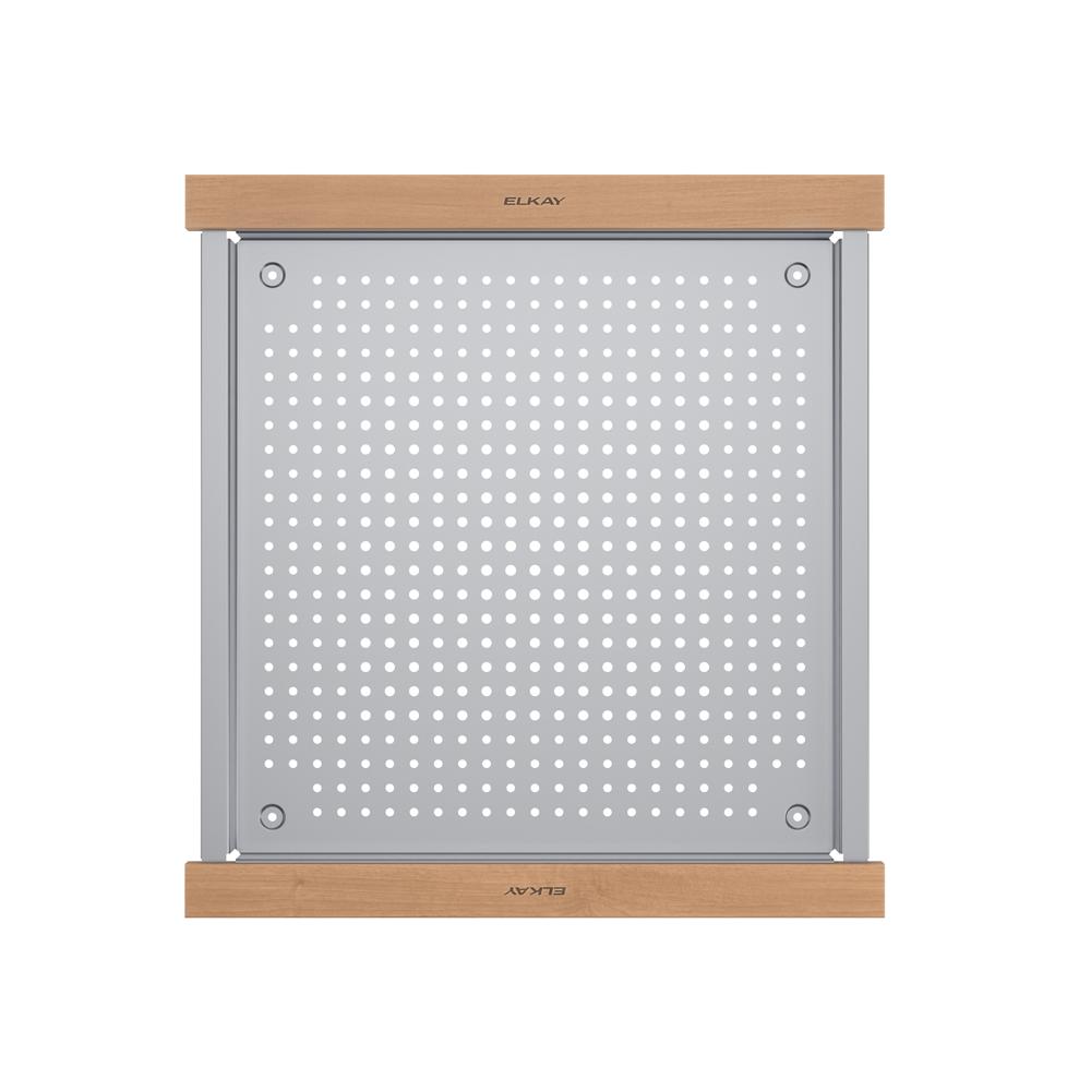 Elkay Circuit Chef Stainless Steel 17-3/4" x 18-3/4" x 1-1/2" Low Profile Colander with Cherry Wood Handles CSLPCW