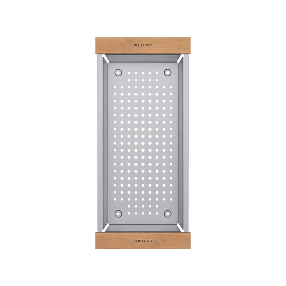 Elkay Circuit Chef Stainless Steel 17-3/4" x 8" x 4-1/2" Colander with Cherry Wood Handles CSSCCW