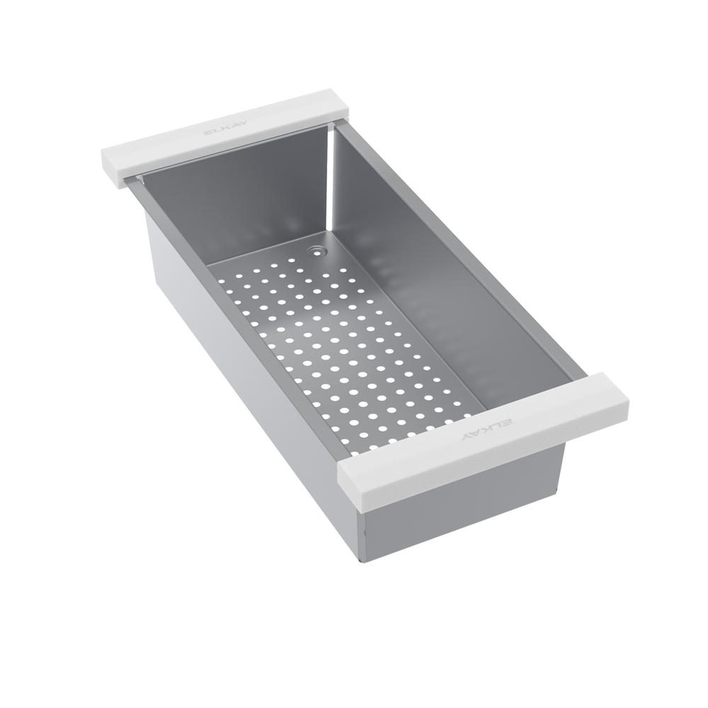 Elkay Circuit Chef Stainless Steel 17-3/4" x 8" x 4-1/2" Colander with White Polymer Handles CSSCWP