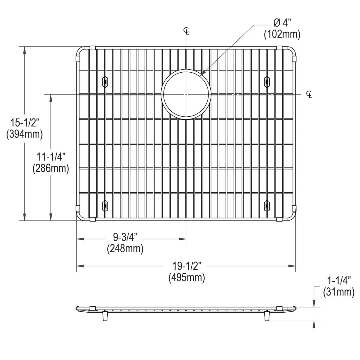 Elkay Crosstown Stainless Steel 19-1/2" x 15-1/2" x 1-1/4" Bottom Grid CTXBG1915