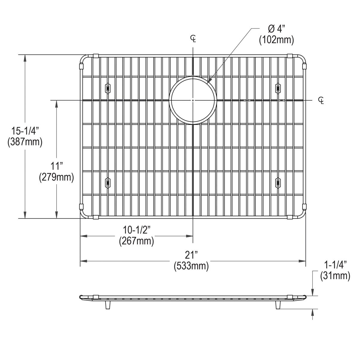 Elkay Crosstown Stainless Steel 21" x 15-1/4" x 1-1/4" Bottom Grid CTXBG2115