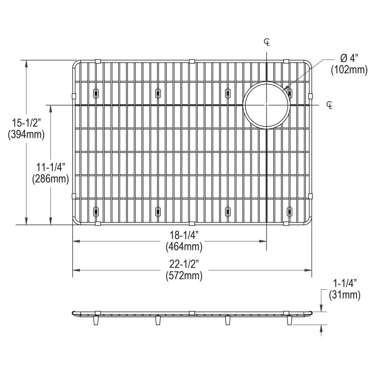 Elkay Crosstown Stainless Steel 22-1/2" x 15-1/2" x 1-1/4" Bottom Grid CTXBG2215