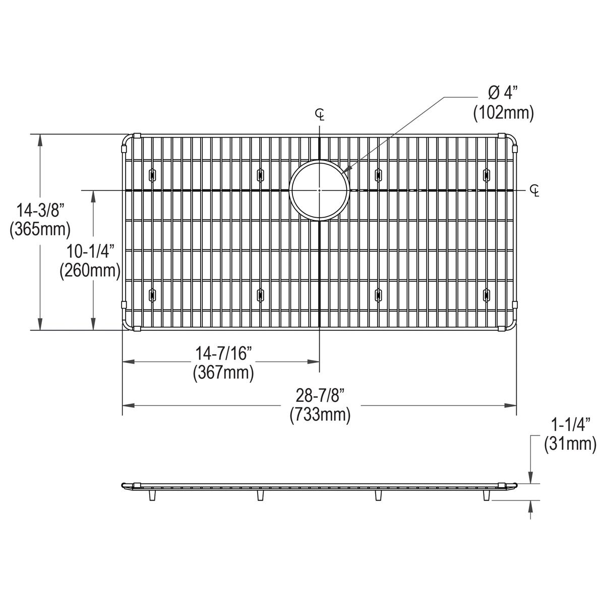 Elkay Crosstown Stainless Steel 28-7/8" x 14-3/8" x 1-1/4" Bottom Grid CTXBG2914