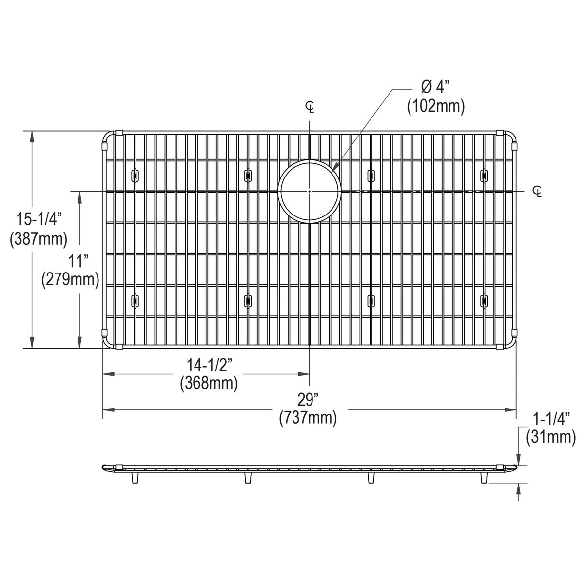 Elkay Crosstown Stainless Steel 29" x 15-1/4" x 1-1/4" Bottom Grid CTXBG2915