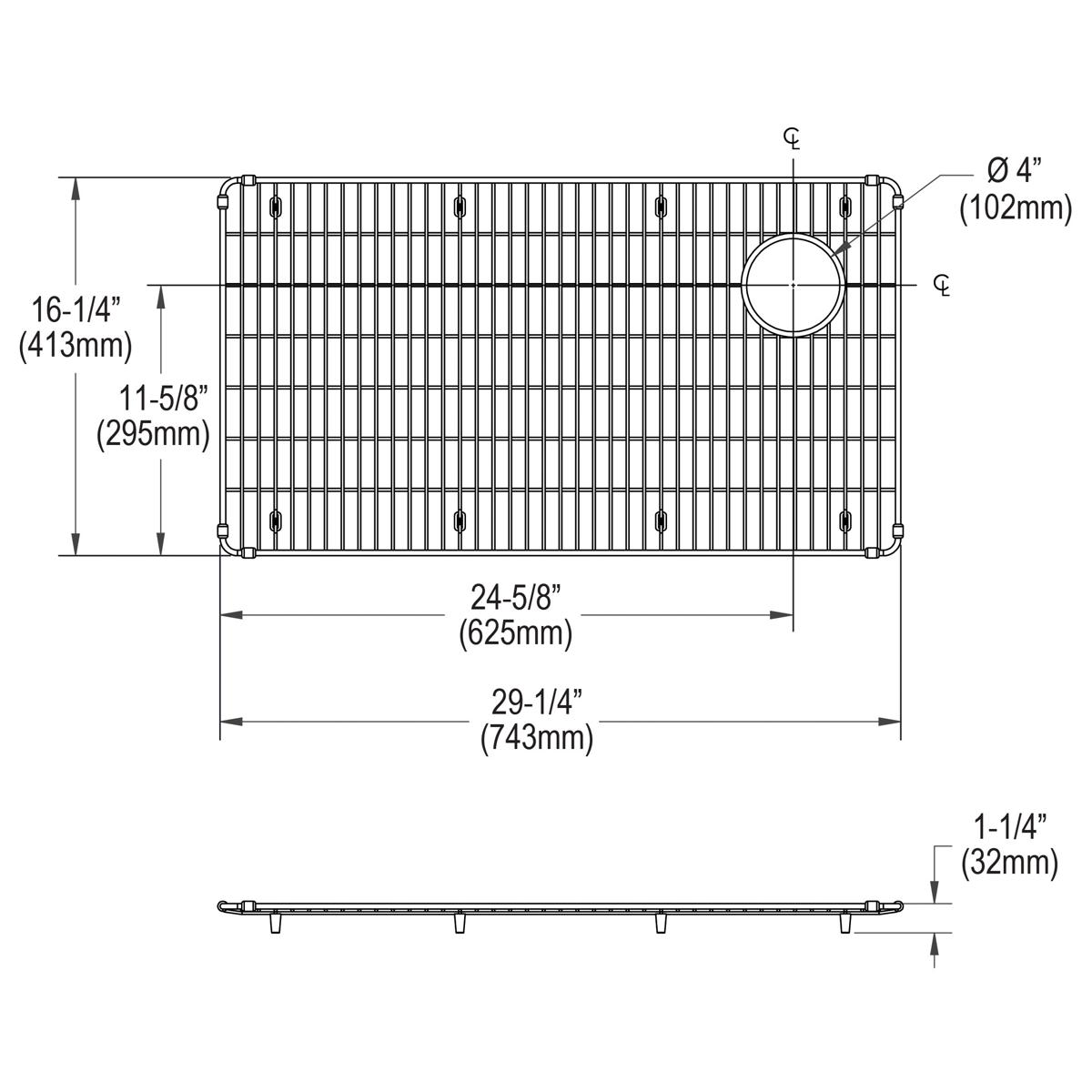 Elkay Crosstown Stainless Steel 29-1/4" x 16-1/4" x 1-1/4" Bottom Grid CTXBG2916