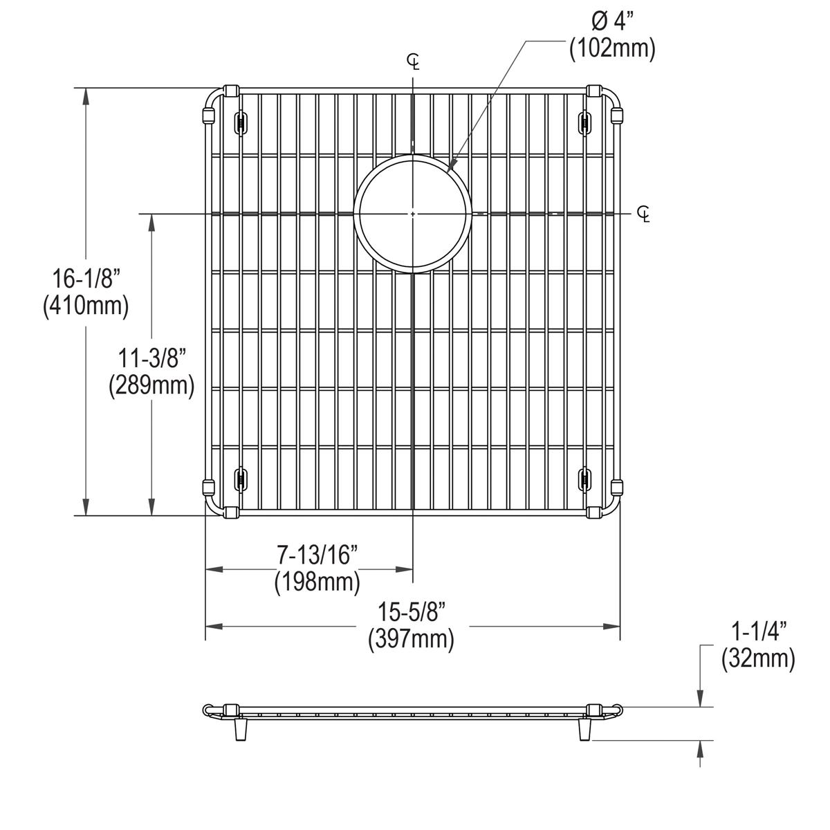 Elkay Crosstown Stainless Steel 15-5/8" x 16-1/8" x 1-1/4" Bottom Grid CTXFBG1516