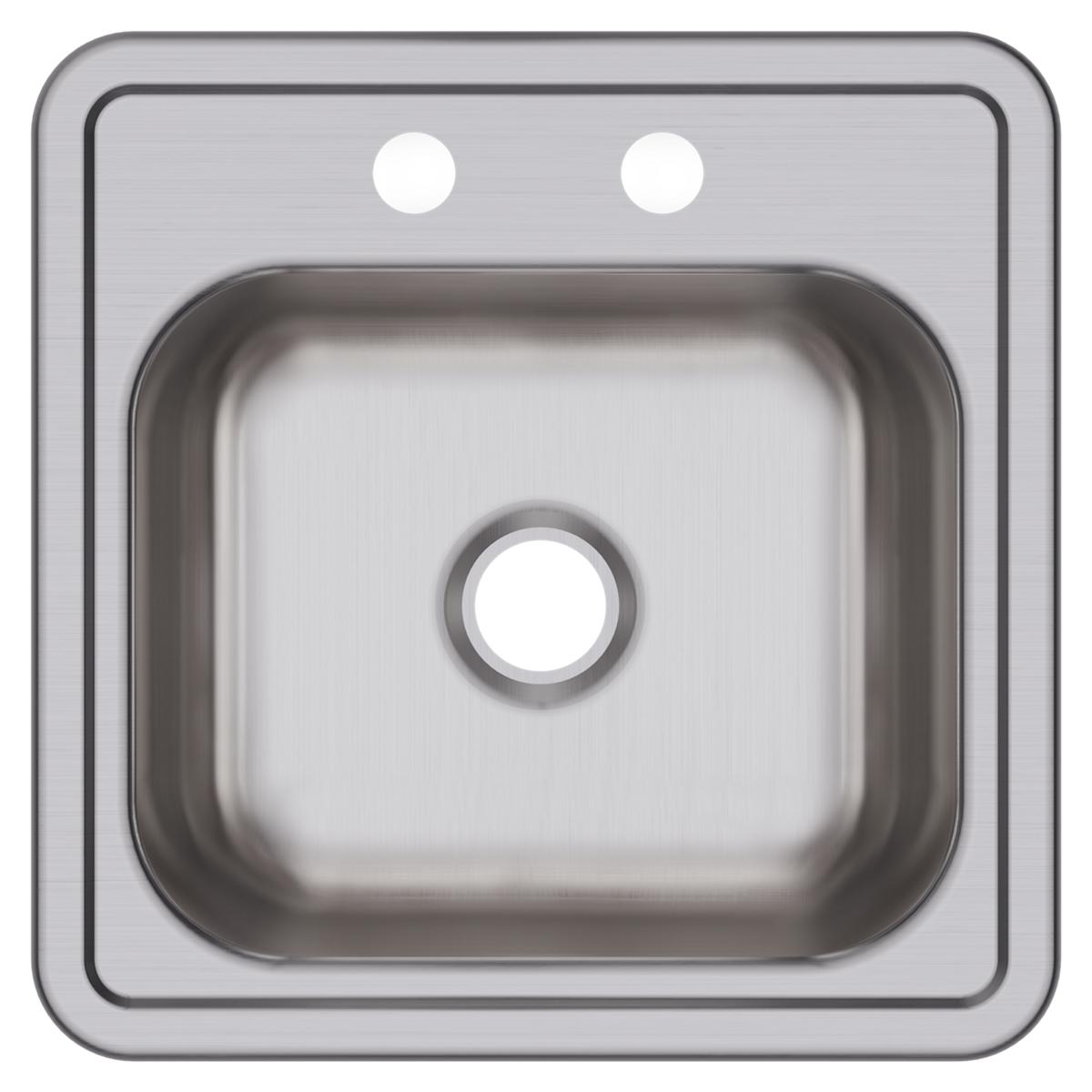 Elkay Dayton Stainless Steel 15" x 15" x 5-3/16", 2-Hole Single Bowl Drop-in Bar Sink with 2" Drain Opening D115152