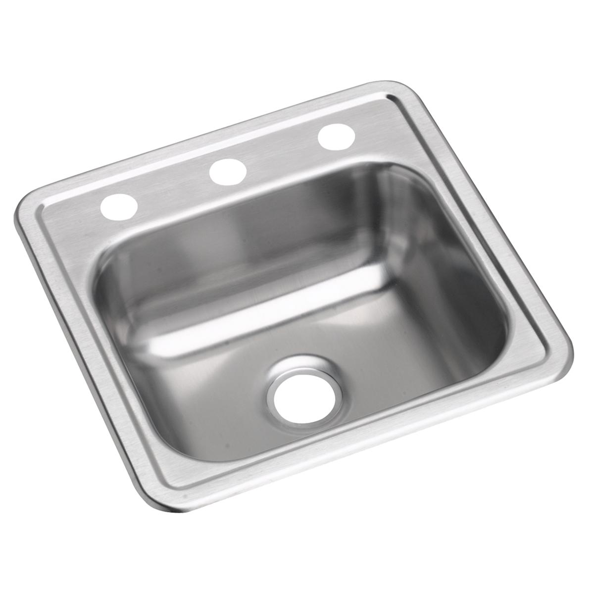 Elkay Dayton Stainless Steel 15" x 15" x 5-3/16", 3-Hole Single Bowl Drop-in Bar Sink with 2" Drain Opening D115153