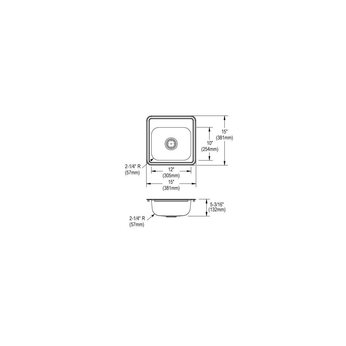 Elkay Dayton Stainless Steel 15" x 15" x 5-3/16", 3-Hole Single Bowl Drop-in Bar Sink with 2" Drain Opening D115153