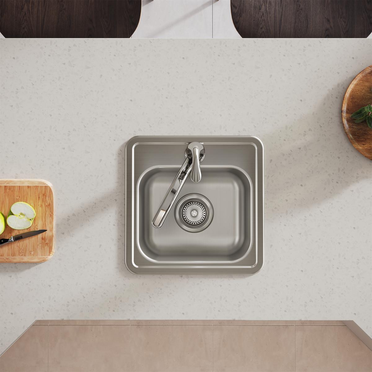 Elkay Dayton Stainless Steel 15" x 15" x 5-3/16", 1-Hole Single Bowl Drop-in Bar Sink with 3-1/2" Drain Opening D115161