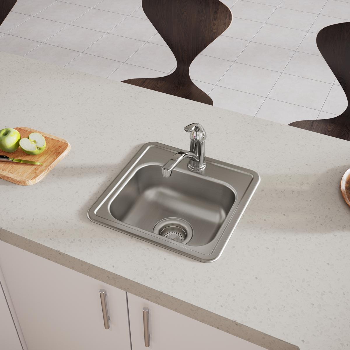 Elkay Dayton Stainless Steel 15" x 15" x 5-3/16", 1-Hole Single Bowl Drop-in Bar Sink with 3-1/2" Drain Opening D115161