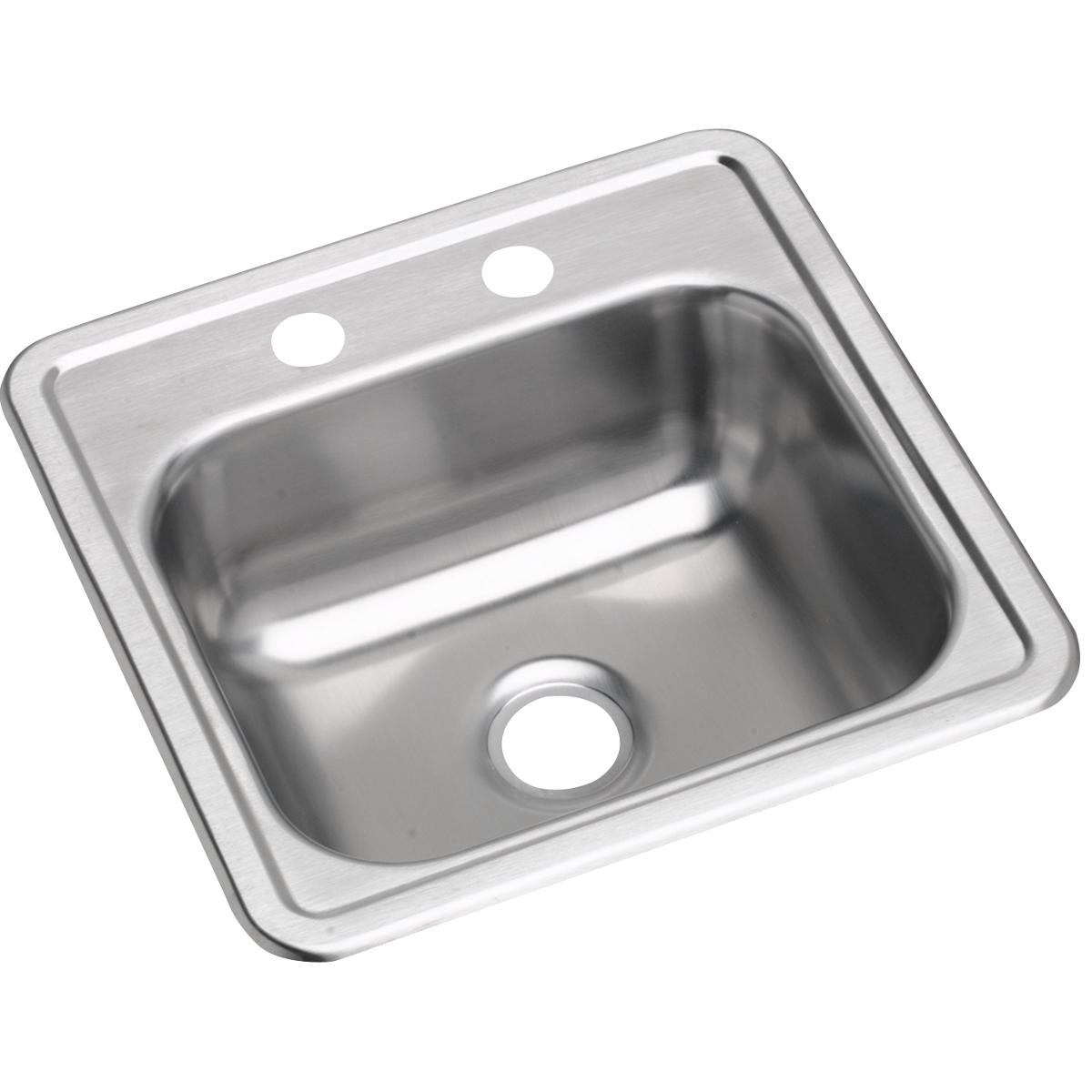Elkay Dayton Stainless Steel 15" x 15" x 5-3/16", 2-Hole Single Bowl Drop-in Bar Sink with 3-1/2" Drain Opening D115162