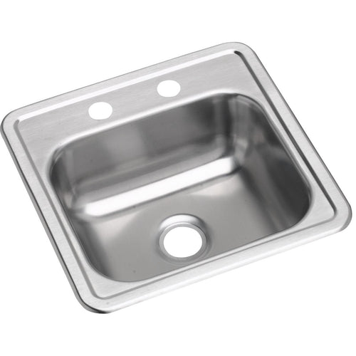 Elkay Dayton Stainless Steel 15" x 15" x 5-3/16", 2-Hole Single Bowl Drop-in Bar Sink with 3-1/2" Drain Opening D115162