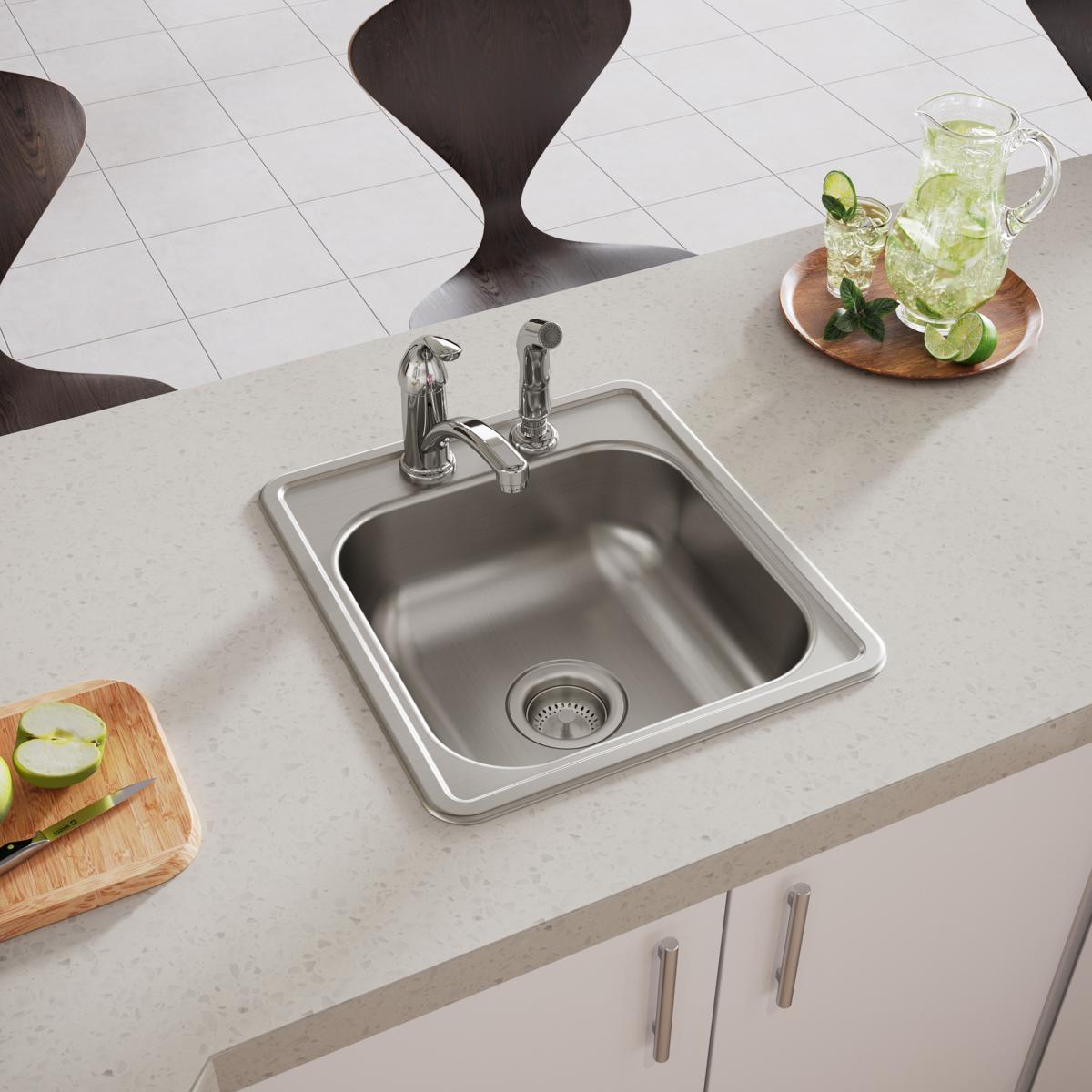 Elkay Dayton Stainless Steel 17" x 19" x 6-1/8", 2-Hole Single Bowl Drop-in Bar Sink D117192