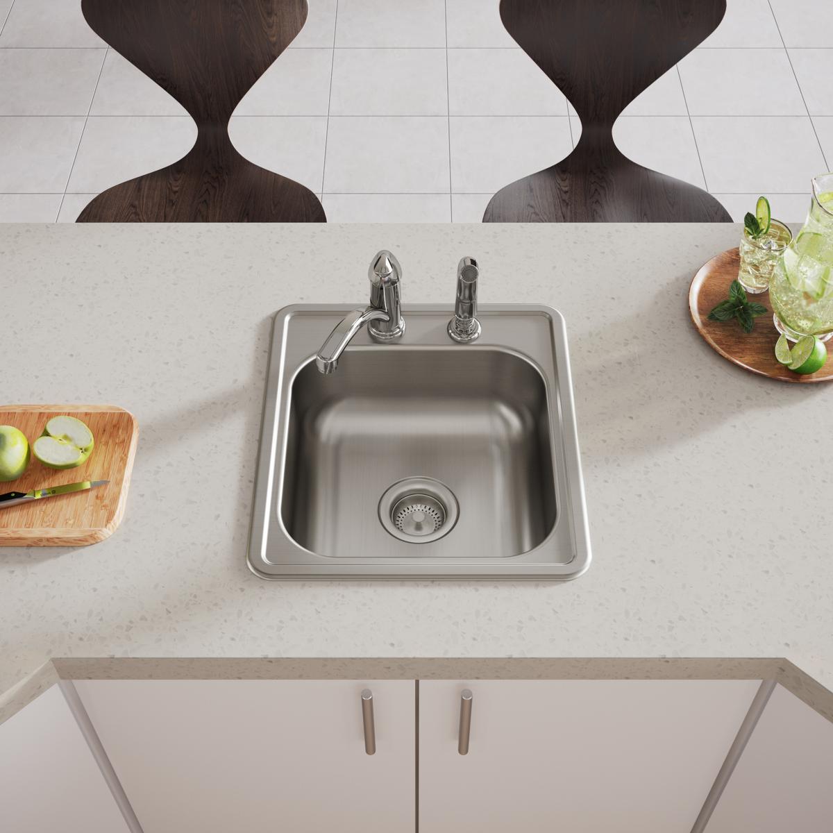 Elkay Dayton Stainless Steel 17" x 19" x 6-1/8", 2-Hole Single Bowl Drop-in Bar Sink D117192