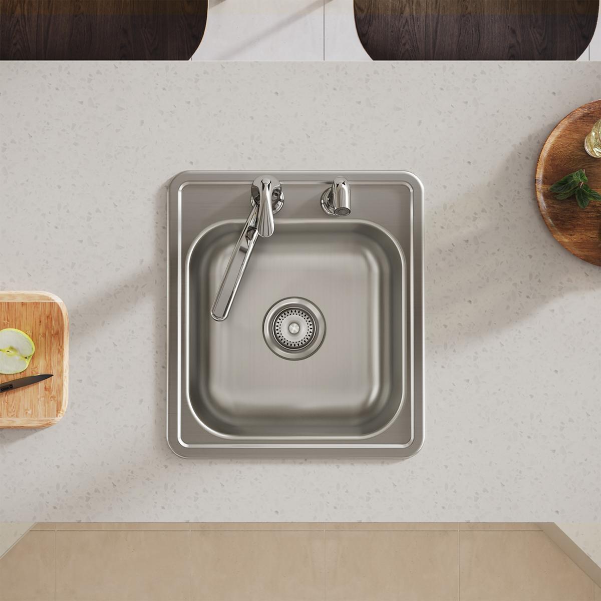 Elkay Dayton Stainless Steel 17" x 19" x 6-1/8", 2-Hole Single Bowl Drop-in Bar Sink D117192