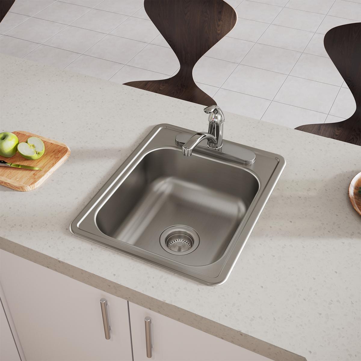 Elkay Dayton Stainless Steel 17" x 21-1/4" x 6-1/2", 3-Hole Single Bowl Drop-in Bar Sink D117213