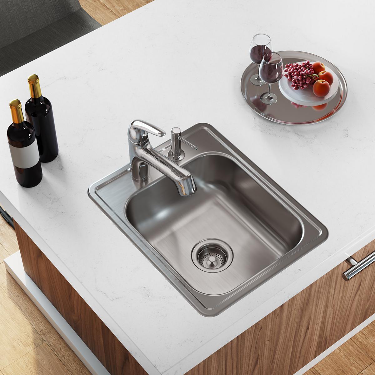 Elkay Dayton Stainless Steel 17" x 21-1/4" x 6-1/2", 3-Hole Single Bowl Drop-in Bar Sink D117213