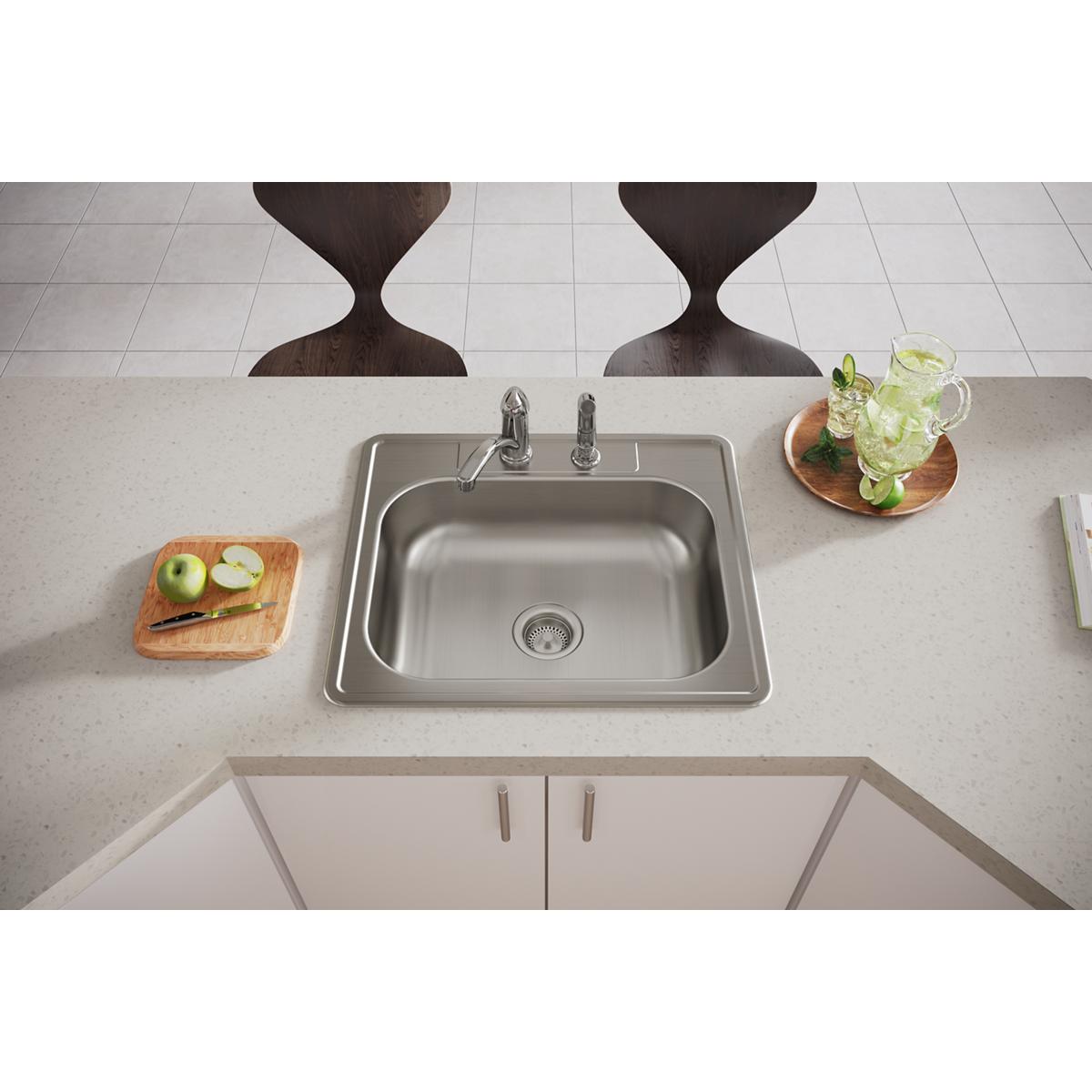 Elkay Dayton Stainless Steel 25" x 21-1/4" x 6-9/16", 2-Hole Single Bowl Drop-in Sink D125212