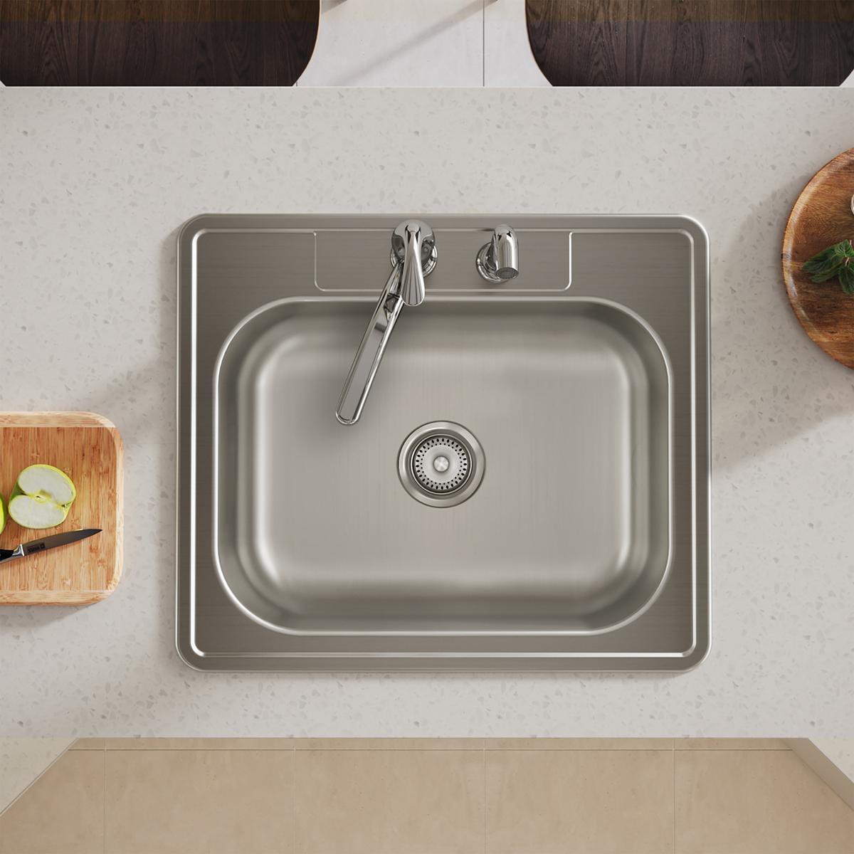 Elkay Dayton Stainless Steel 25" x 21-1/4" x 6-9/16", 2-Hole Single Bowl Drop-in Sink D125212
