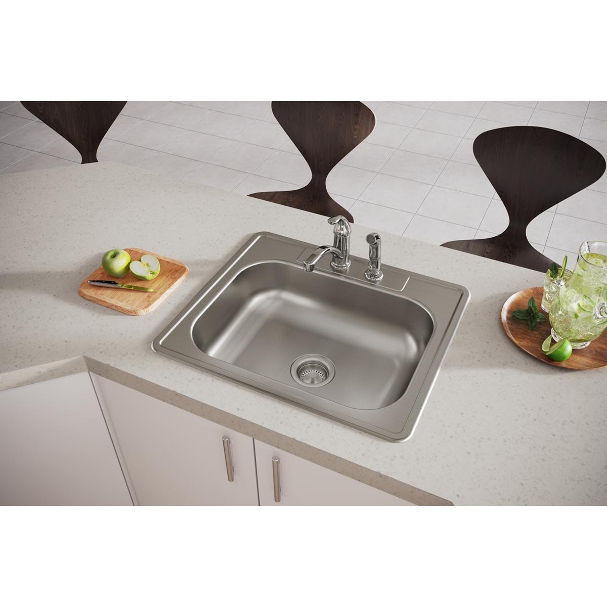 Elkay Dayton Stainless Steel 25" x 21-1/4" x 6-9/16", 2-Hole Single Bowl Drop-in Sink D125212