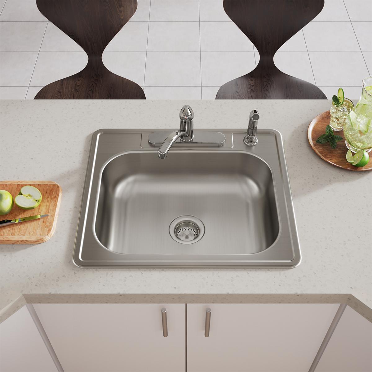 Elkay Dayton Stainless Steel 25" x 21-1/4" x 6-9/16", 4-Hole Single Bowl Drop-in Sink D125214