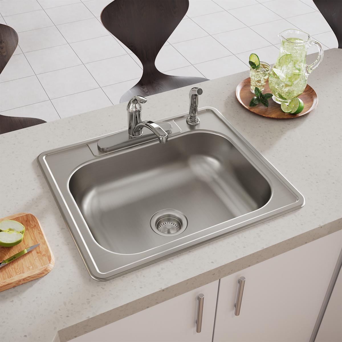 Elkay Dayton Stainless Steel 25" x 21-1/4" x 6-9/16", 4-Hole Single Bowl Drop-in Sink D125214