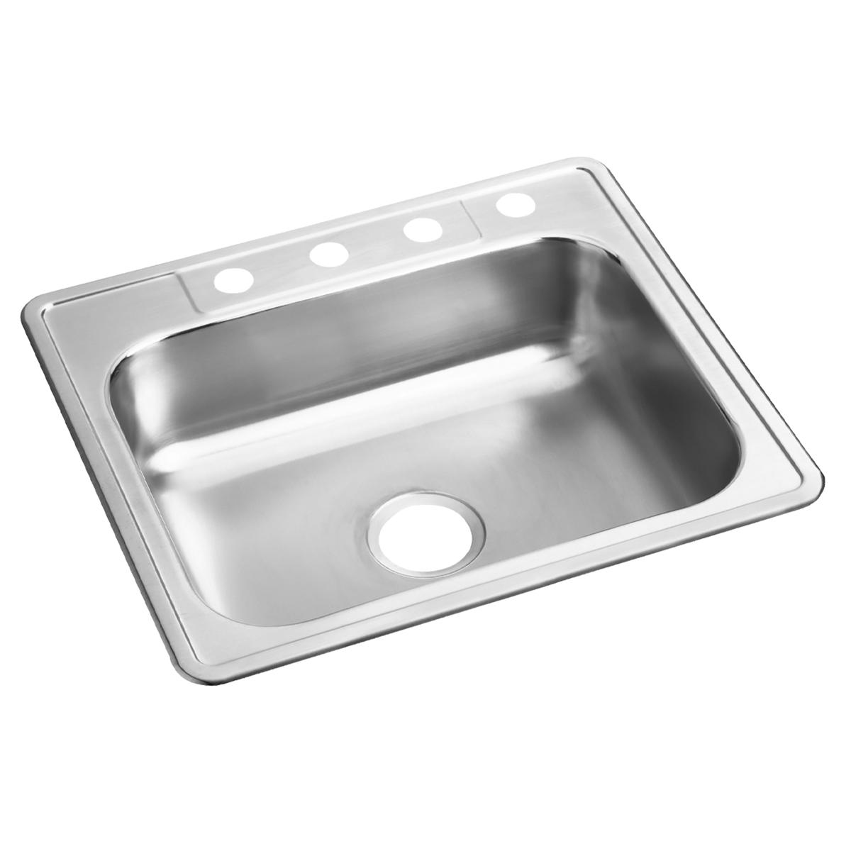 Elkay Dayton Stainless Steel 25" x 21-1/4" x 6-9/16", 4-Hole Single Bowl Drop-in Sink D125214