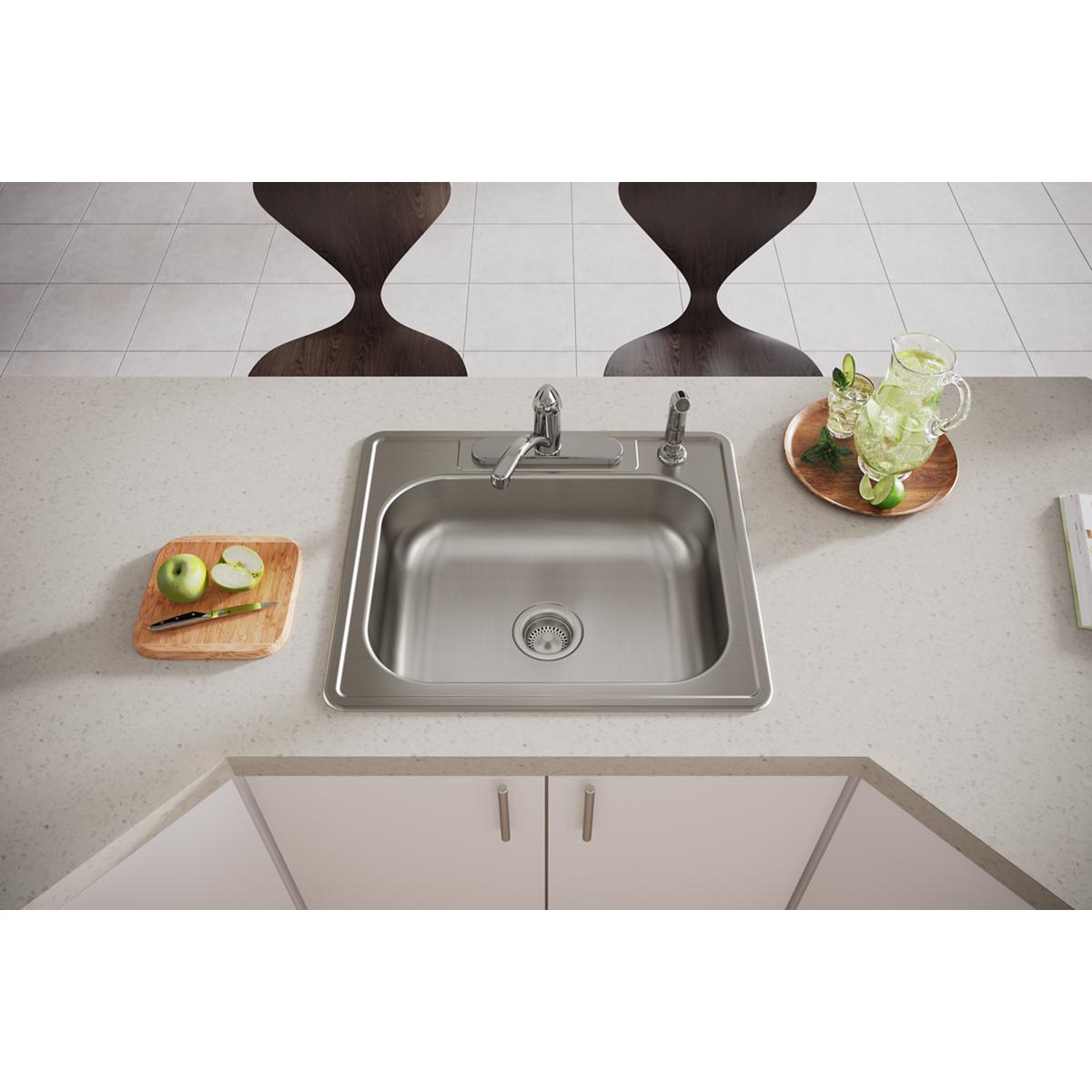 Elkay Dayton Stainless Steel 25" x 22" x 6-9/16", 4-Hole Single Bowl Drop-in Sink D125224