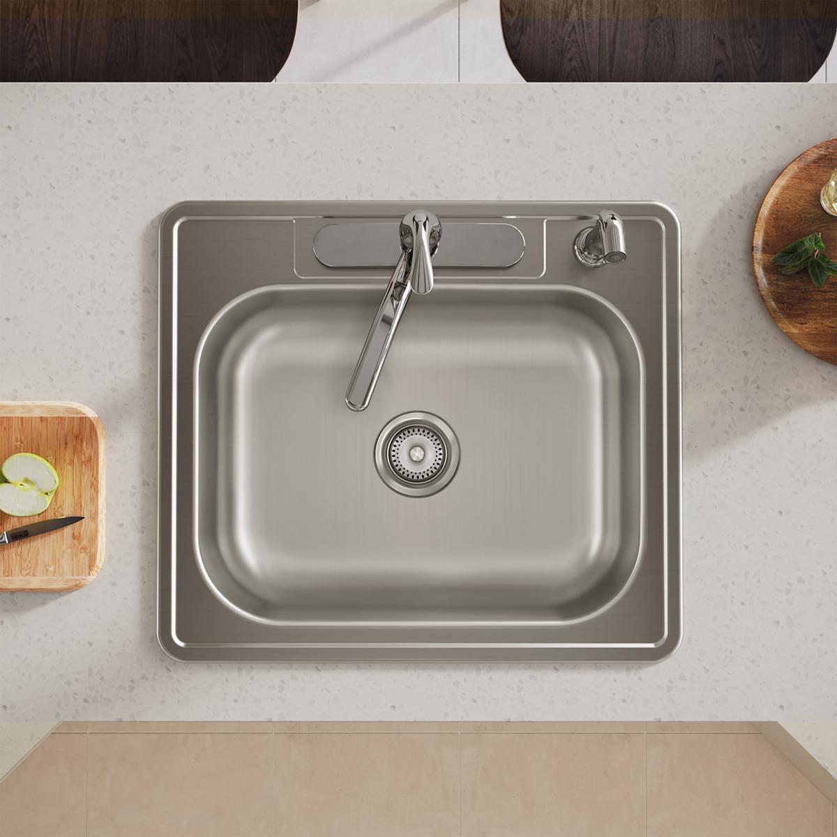 Elkay Dayton Stainless Steel 25" x 22" x 6-9/16", 4-Hole Single Bowl Drop-in Sink D125224