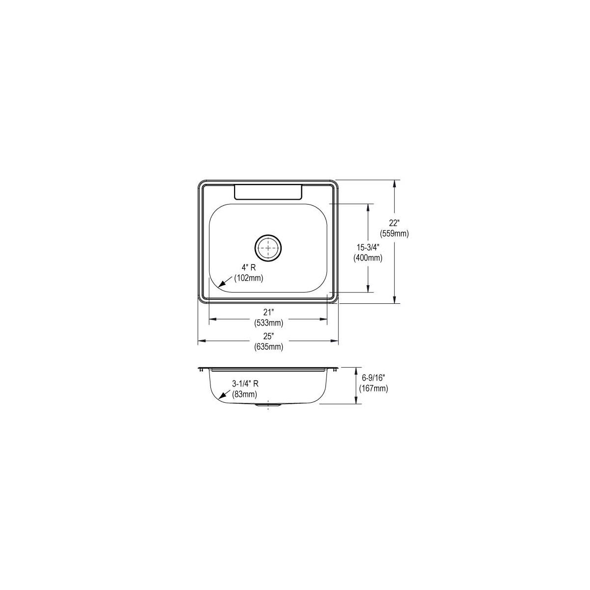 Elkay Dayton Stainless Steel 25" x 22" x 6-9/16", 2-Hole Single Bowl Drop-in Sink D125222