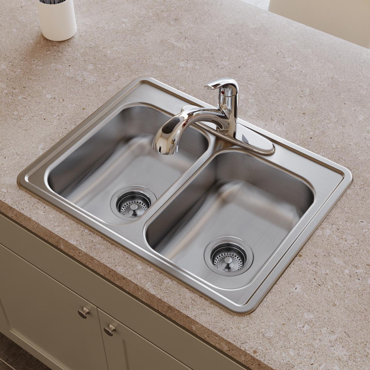 Elkay Dayton Stainless Steel 25" x 19" x 6-5/16", 3-Hole Equal Double Bowl Drop-in Sink D225193