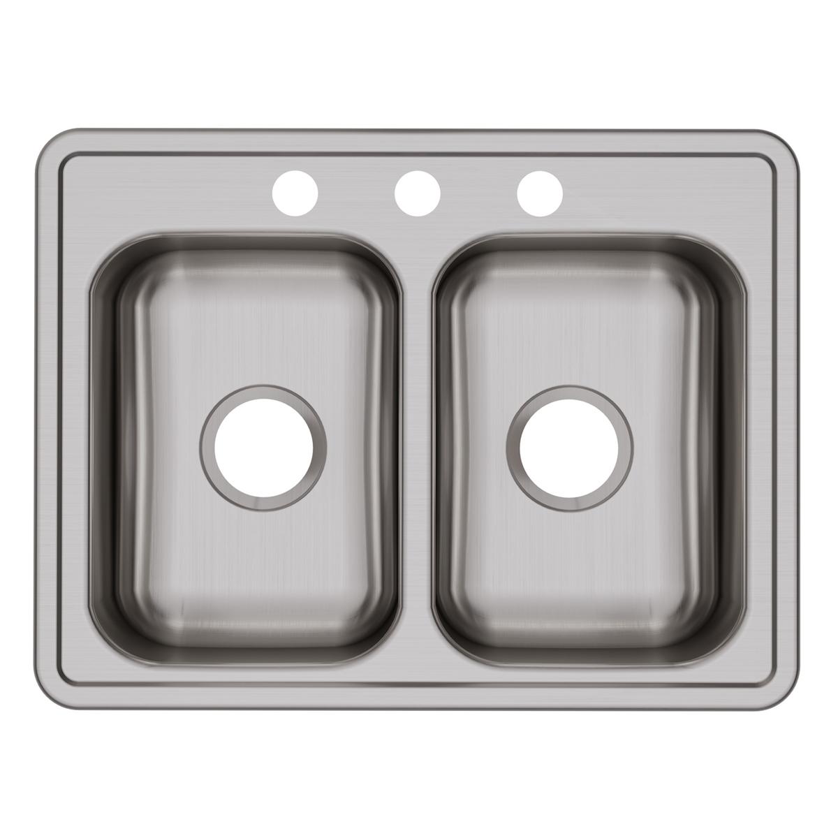 Elkay Dayton Stainless Steel 25" x 19" x 6-5/16", 3-Hole Equal Double Bowl Drop-in Sink D225193
