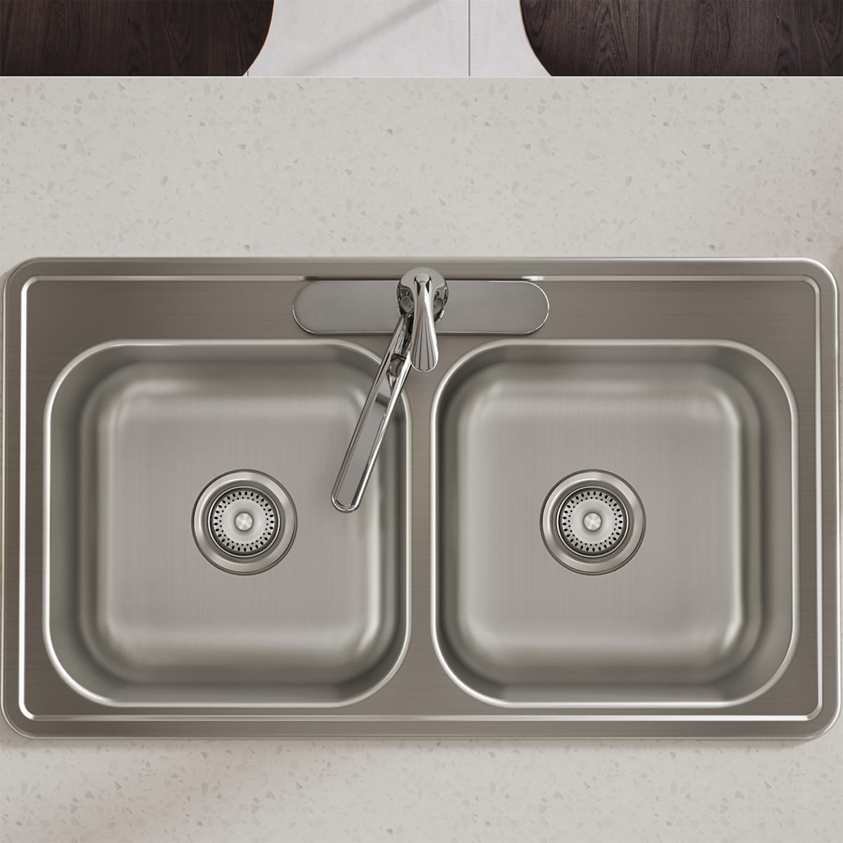 Elkay Dayton Stainless Steel 33" x 19" x 6-7/16", 3-Hole Equal Double Bowl Drop-in Sink D233193