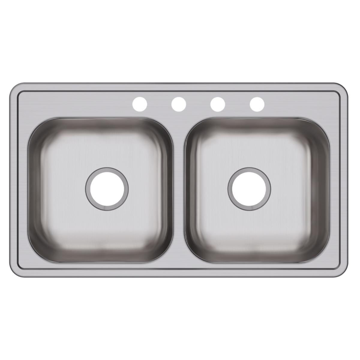 Elkay Dayton Stainless Steel 33" x 19" x 6-7/16", 4-Hole Equal Double Bowl Drop-in Sink D233194