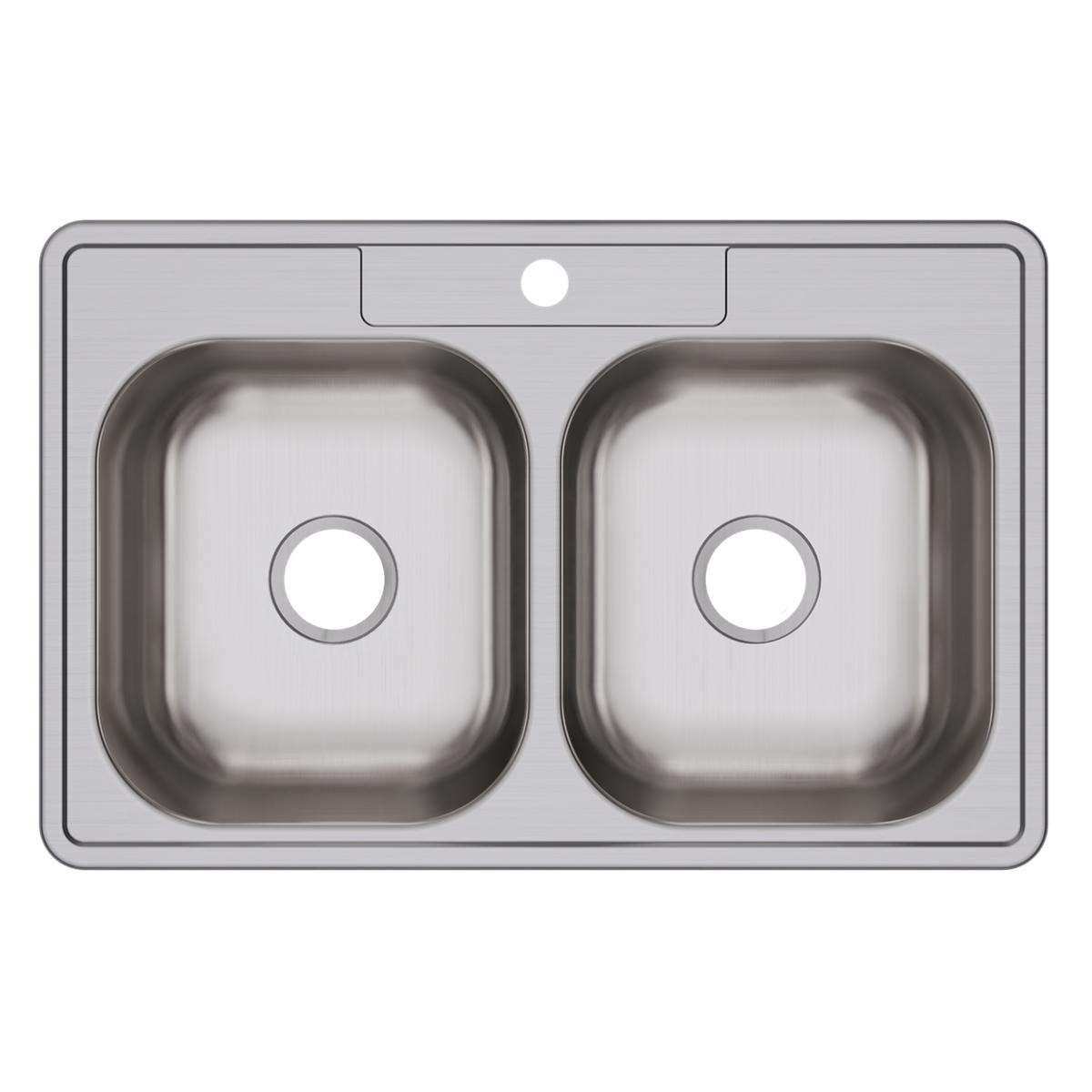 Elkay Dayton Stainless Steel 33" x 21-1/4" x 6-9/16", 1-Hole Equal Double Bowl Drop-in Sink D233211