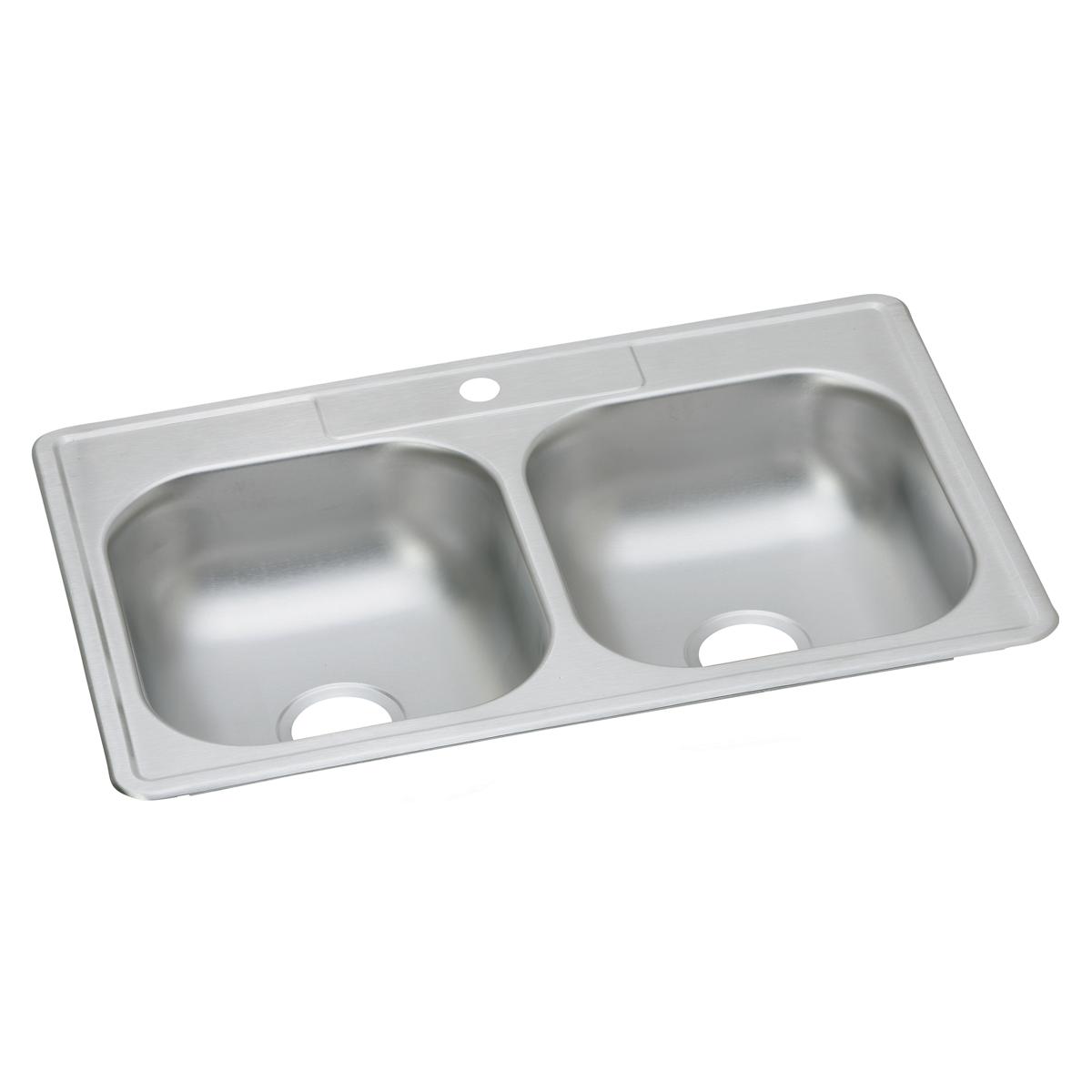 Elkay Dayton Stainless Steel 33" x 21-1/4" x 6-9/16", 1-Hole Equal Double Bowl Drop-in Sink D233211