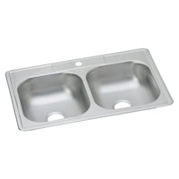 Elkay Dayton Stainless Steel 33" x 21-1/4" x 6-9/16", 1-Hole Equal Double Bowl Drop-in Sink D233211