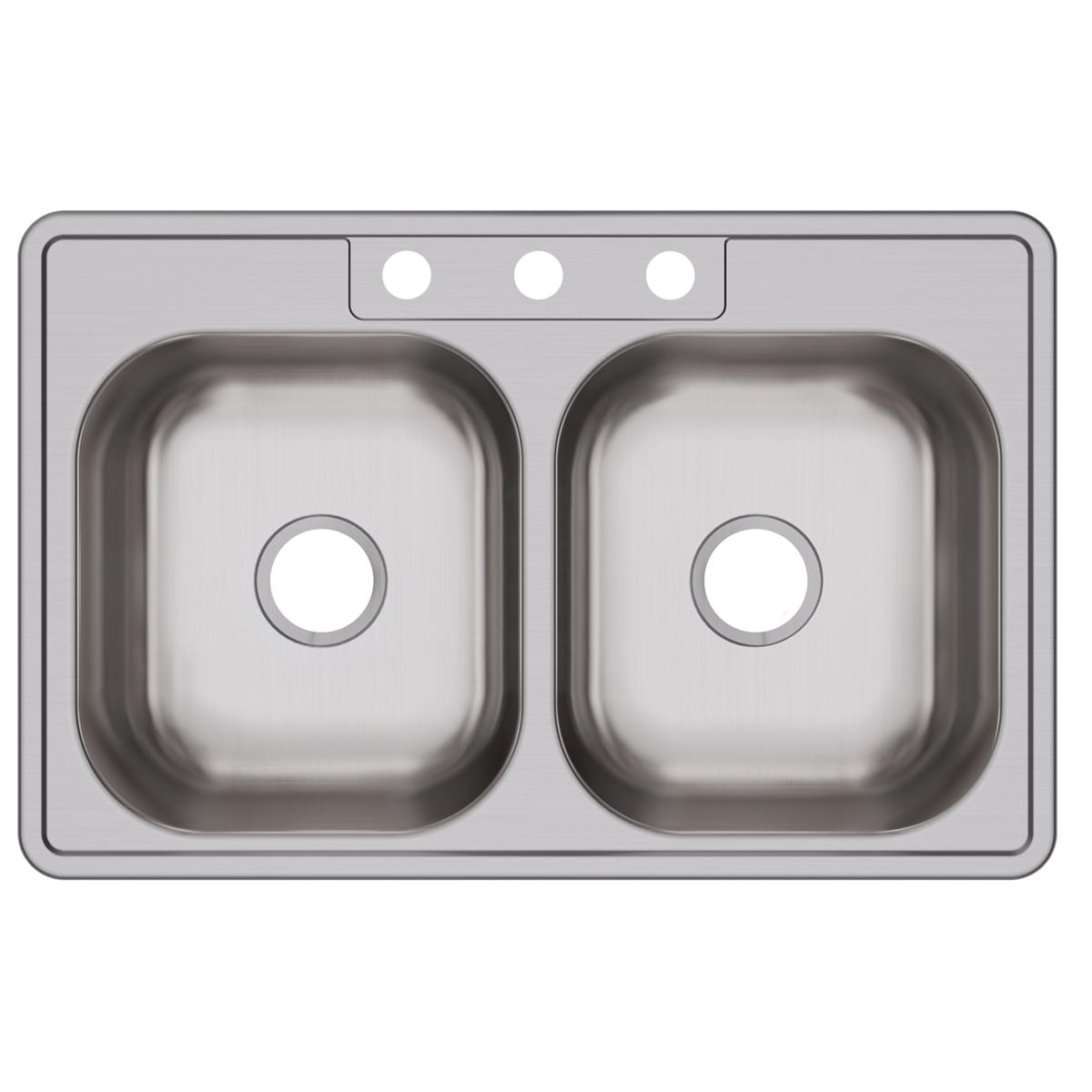 Elkay Dayton Stainless Steel 33" x 21-1/4" x 6-9/16", 3-Hole Equal Double Bowl Drop-in Sink D233213