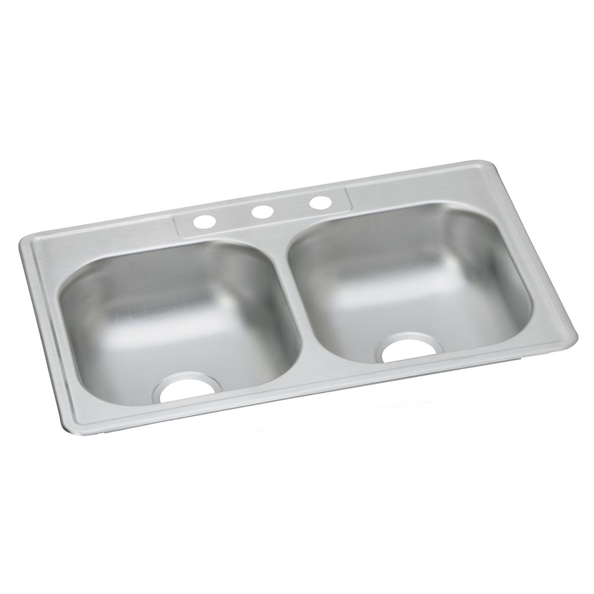 Elkay Dayton Stainless Steel 33" x 21-1/4" x 6-9/16", 3-Hole Equal Double Bowl Drop-in Sink D233213