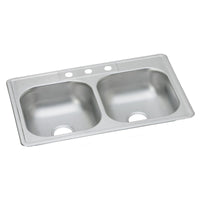 Elkay Dayton Stainless Steel 33" x 21-1/4" x 6-9/16", 3-Hole Equal Double Bowl Drop-in Sink D233213