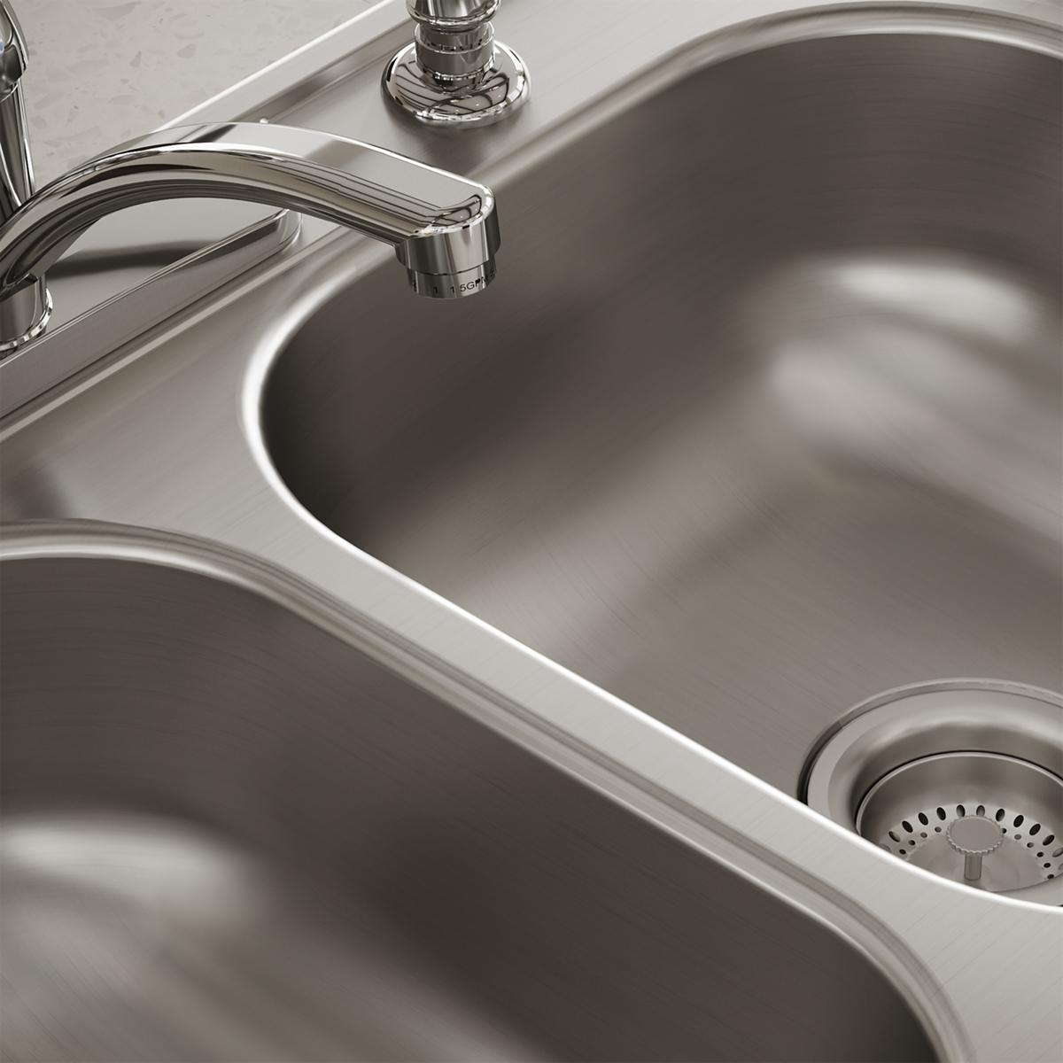 Elkay Dayton Stainless Steel 33" x 21-1/4" x 6-9/16", 4-Hole Equal Double Bowl Drop-in Sink D233214