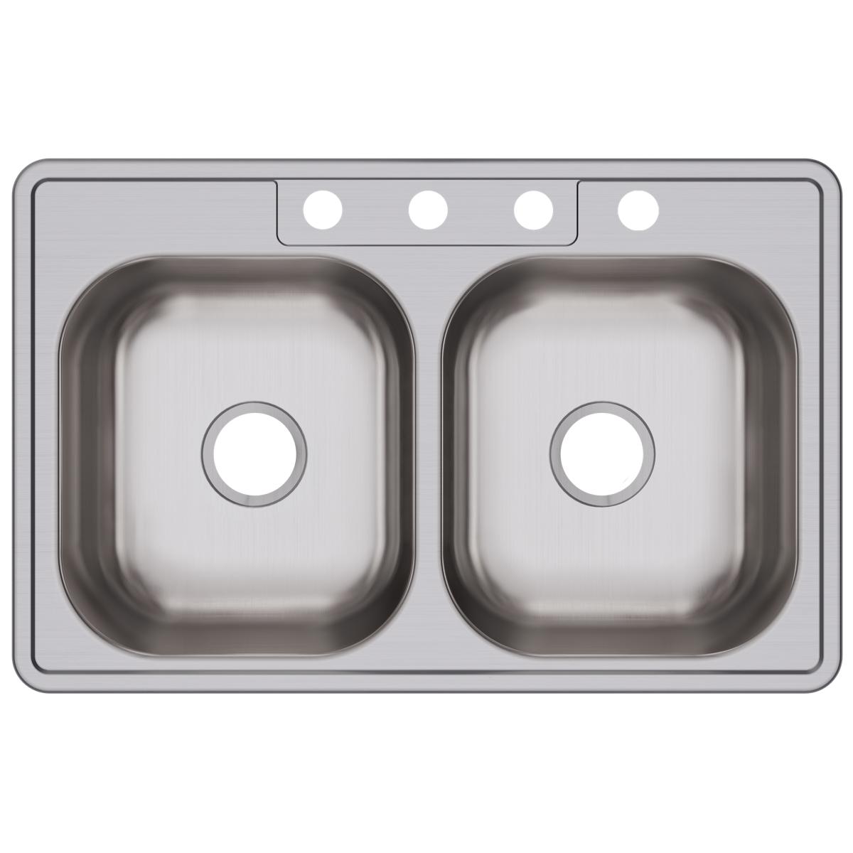 Elkay Dayton Stainless Steel 33" x 21-1/4" x 6-9/16", 4-Hole Equal Double Bowl Drop-in Sink D233214
