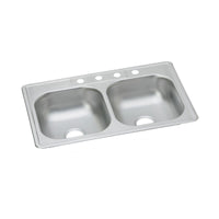 Elkay Dayton Stainless Steel 33" x 21-1/4" x 6-9/16", 4-Hole Equal Double Bowl Drop-in Sink D233214
