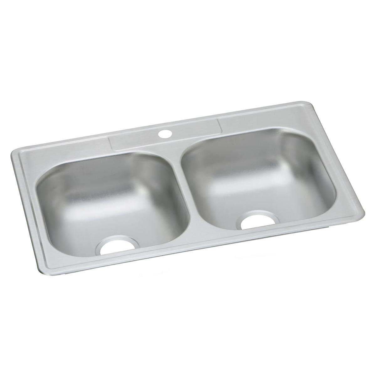 Elkay Dayton Stainless Steel 33" x 22" x 6-9/16", 1-Hole Equal Double Bowl Drop-in Sink D233221