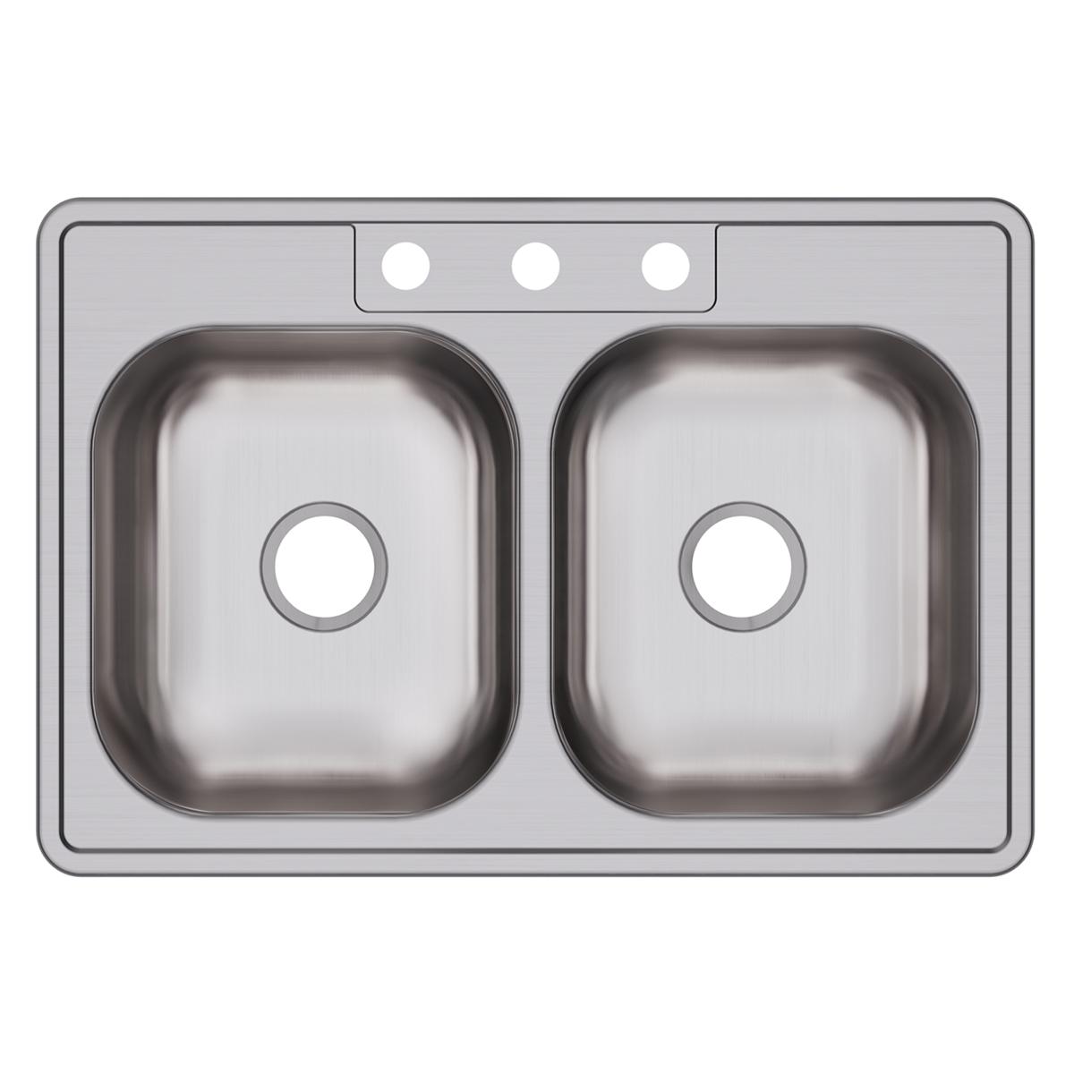 Elkay Dayton Stainless Steel 33" x 22" x 6-9/16", 3-Hole Equal Double Bowl Drop-in Sink D233223