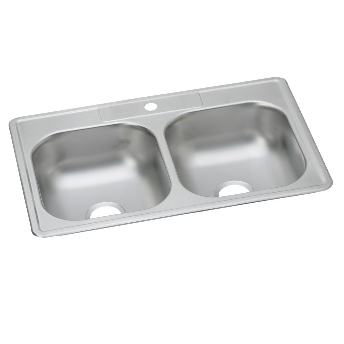 Elkay Dayton Stainless Steel 33" x 22" x 7-1/16", 1-Hole Equal Double Bowl Drop-in Sink DD233221