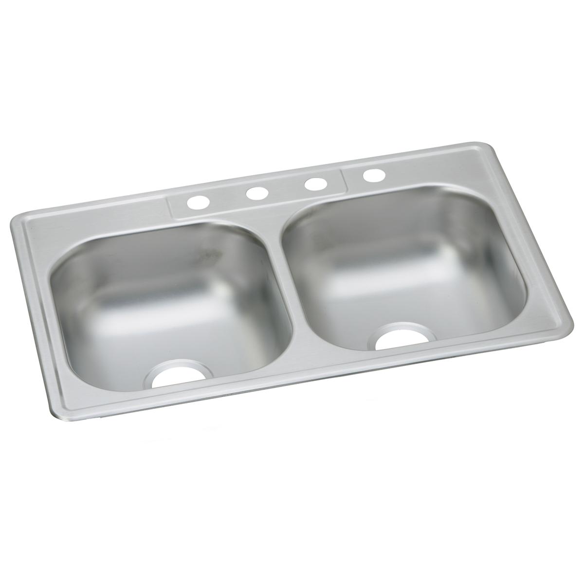 Elkay Dayton Stainless Steel 33" x 22" x 7-1/16", 4-Hole Equal Double Bowl Drop-in Sink DD233224