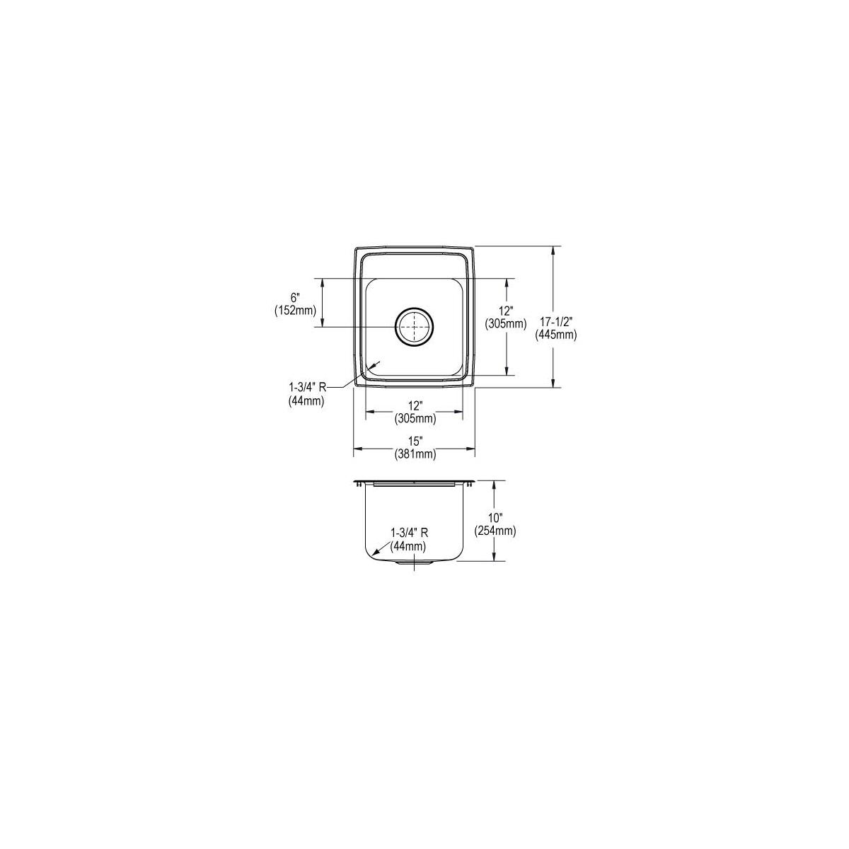 Elkay Lustertone Classic Stainless Steel 15" x 17-1/2" x 10", 3-Hole Single Bowl Drop-in Sink DLR1517103